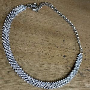 Rhinestone and plated silver choker